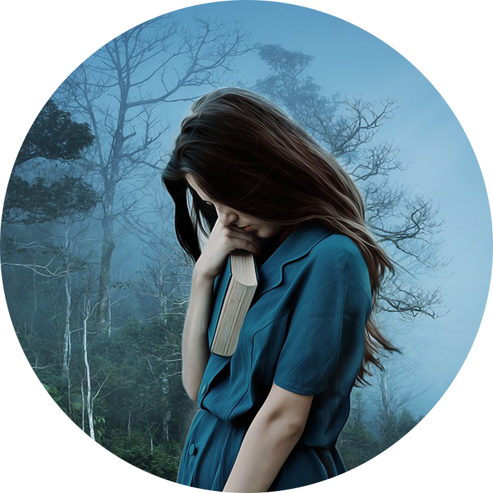 sad girl, holding a book